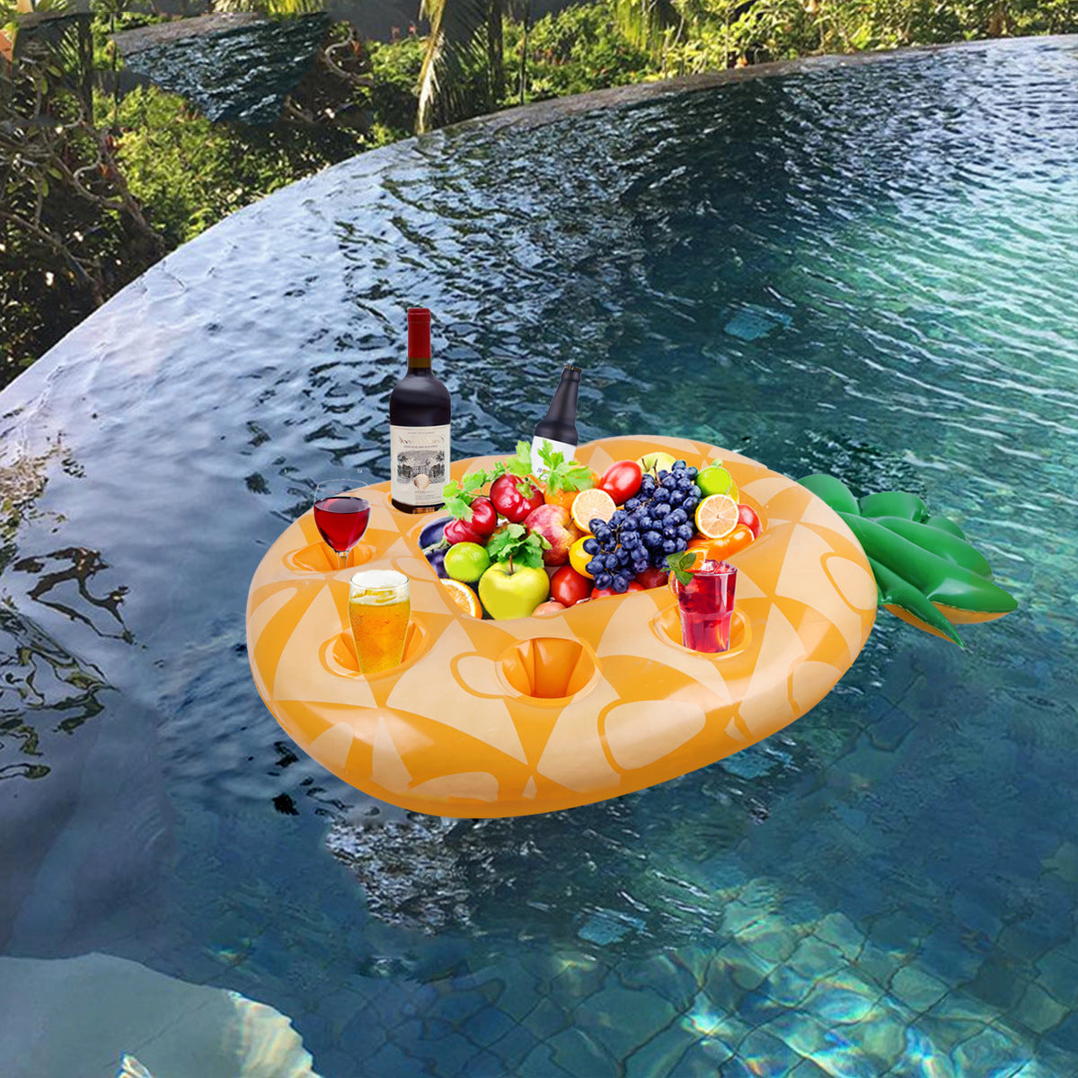 Portavasos Inflable de Piña para Bebidas en la Piscina