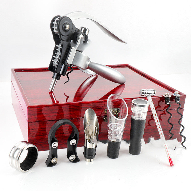 Set Elegante para Vino: Estuche  Rojo con Abrebotellas, Vertedor y Accesorios