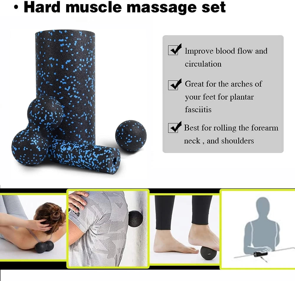 Set de Rodillo de Espuma 4 en 1 y Masaje – Alivia el Dolor Muscular y Mejora Rutinas de Yoga, Pilates y Fitness