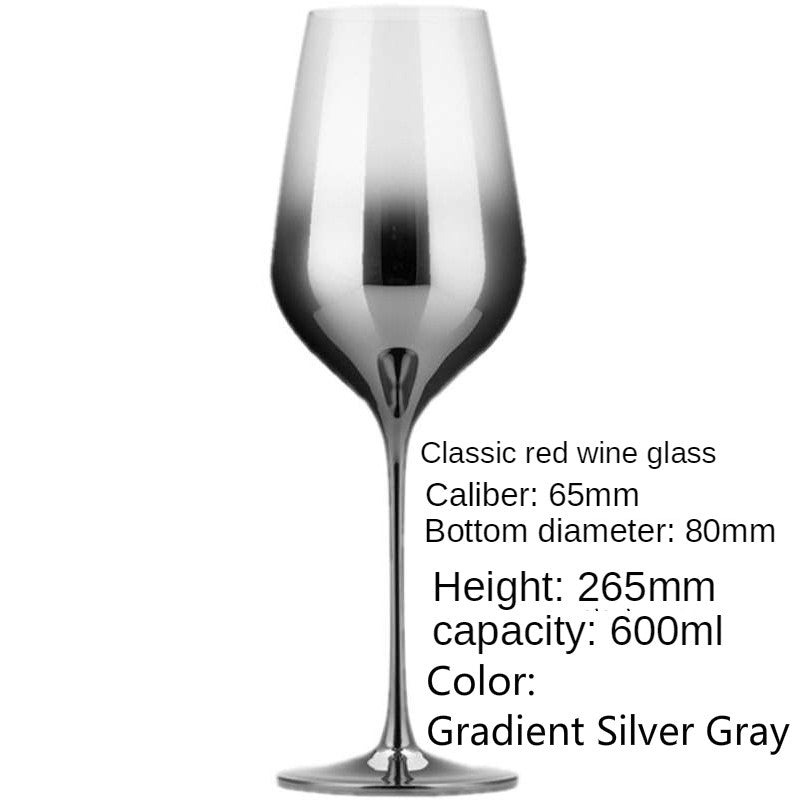 Elegancia Plateada Luminosa: Copa de Vino Tinto de Gradiente Gris a Rojo con Electrochapado de Cristal